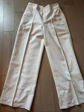 Club Monaco Cream Wide-Leg Pleated Trousers